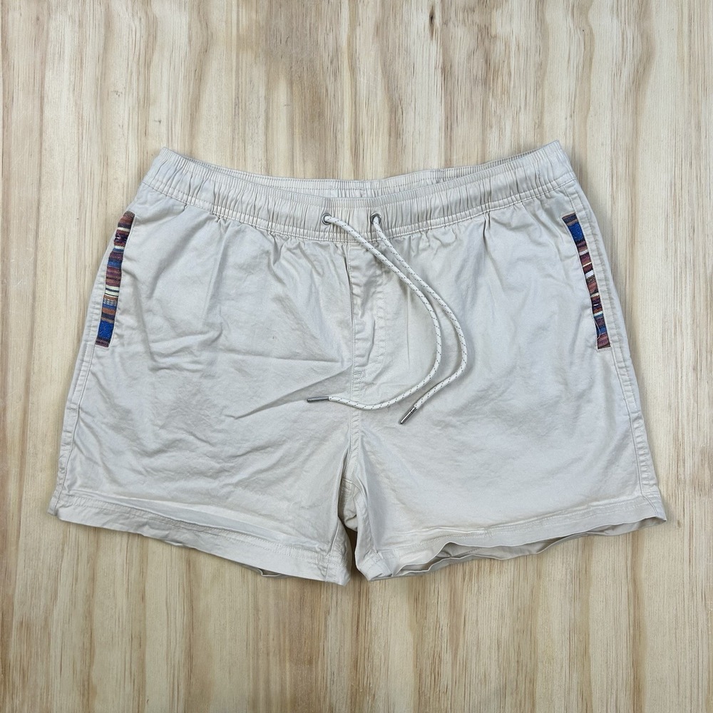 WOWIE Shorts Men's Medium Tan Khaki Drawstring Pockets Aztec Trim